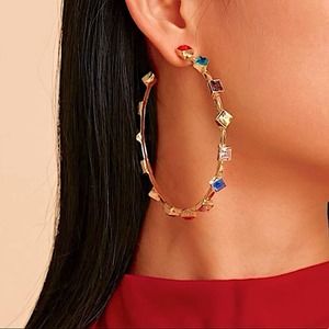 Gold 18K GP Multicolored Gemstone Cuff Hoop Earrings